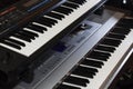 Keyboard piano electronic organ close-up. Modern music