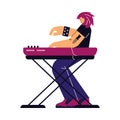Keyboard player playing rock music, flat vector illustration isolated on white background. Royalty Free Stock Photo