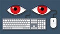 flat design keyboard and red eye, International Computer Security day, world password day concept Royalty Free Stock Photo