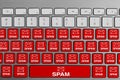 Keyboard with red spam email email buttons