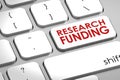 Keyboard with research funding word Royalty Free Stock Photo