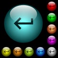 Keyboard return icons in color illuminated glass buttons
