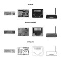 Keyboard, router, motherboard and connector. Personal computer set collection icons in black,monochrome,outline style Royalty Free Stock Photo