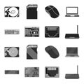 Keyboard, router, motherboard and connector. Personal computer set collection icons in black,monochrome style vector Royalty Free Stock Photo