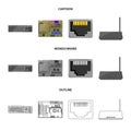 Keyboard, router, motherboard and connector. Personal computer set collection icons in cartoon,outline,monochrome style Royalty Free Stock Photo