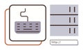 Keyboard, Server Stack, and URL Bar Representing Website Hosting and Online Data Management Royalty Free Stock Photo