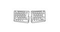 Keyboard split ergonomic mechanical layout sketch in black outline with keys, minimal tech doodle Royalty Free Stock Photo