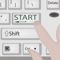 Keyboard Start Power Button Computer or laptop with fingers Vector illustration