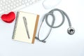 Keyboard,stethoscope,notepad and heart Royalty Free Stock Photo