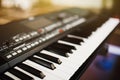 Synthesizer knobs. piano keys close-up. electronic musical instr Royalty Free Stock Photo