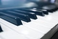 Keyboard synthesizer. Piano keyboard with selective focus. Classic piano