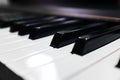 Keyboard synthesizer. Piano keyboard with selective focus. Classic piano