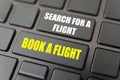 Keyboard with text `Search for a flight` and `Book a flight`