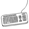 Keyboard. A wired device for entering information into a computer. The device consists of a set of keys. Vector illustration.