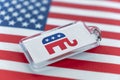 keychain with an image republican elephant and american flag. In the USA politics the elephant is the symbol of the republicans