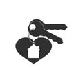 Keychain with key ring, pendant house locket with heart, two keys. Vector icon. Clipart and drawing. Isolated illustration. Royalty Free Stock Photo