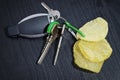 Keychain With Many Keys and Potato Chips Royalty Free Stock Photo