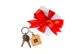 Keychain in the shape of a house with a key ring isolated on white background Royalty Free Stock Photo