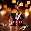 Keychain in the shape of a house, showing home property ownership