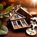 Keychain in the shape of a house, showing home property ownership