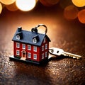 Keychain in the shape of a house, showing home property ownership