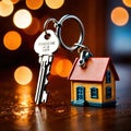 Keychain in the shape of a house, showing home property ownership