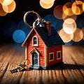 Keychain in the shape of a house, showing home property ownership