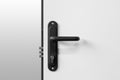 Keyhole and bolts at black white door with black handle