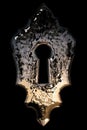 The keyhole, decorative design element, imitation molten metal, isolated on black background, 3d render