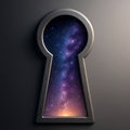 Keyhole with galaxy inside showing colorful starry sky and cosmic space view Royalty Free Stock Photo