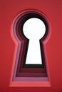 Keyhole, a hole for a key. Keyhole with shadow, red background, stylish illustration for web design Royalty Free Stock Photo