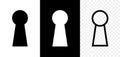 Keyhole icon. Door key hole. Shape of lock of door. Black, white and outline icons isolated on transparent background. Pictogram Royalty Free Stock Photo