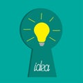 Keyhole and idea light bulb inside. Flat design. Royalty Free Stock Photo