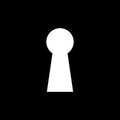 Keyhole. Key hole icon. Door keyhole. Shape of lock of door. White key hole isolated on black background. Logo for home and Royalty Free Stock Photo