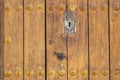 Keyhole in an old paneled wooden door; rusty Royalty Free Stock Photo