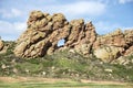 Keyhole rock formation is a landmark on the popular Devils Backbone hogback hiking trail in Loveland, CO