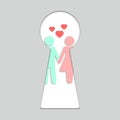 Keyhole vector icon. Peeping into the keyhole after a couple. Pry into the keyhole after a lovers.