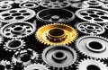 Keyman,key success or leadership concepts with metal gold cog outstanding in another cogs.Business performance Royalty Free Stock Photo