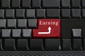 Keypad of black keyboard and have text Earning on enter button. Royalty Free Stock Photo