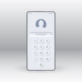 Keypad with numbers on screen phone. Neumorphic UI, round buttons, UX white user interface elements for smartphone