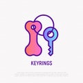 Keyring with bone thin line icon. Pet identification, charm for collar. Modern vector illustration