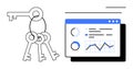 Keys and analytics dashboard representing access control and data-driven decision making Royalty Free Stock Photo