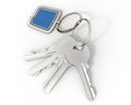 Keys with blue pendant on white background