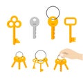 Keys bunch vector, key hanging on ring, hand holding keychain Royalty Free Stock Photo