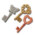 Keys with butterfly, circle and heart ornament