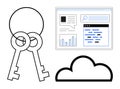 Keys, Cloud, and Web Interface Representing Security, Connectivity, and Data Access Themes Royalty Free Stock Photo