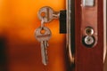 Keys in the door lock. Object photo