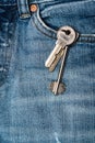 Keys hanging out of front pocket on jeans Royalty Free Stock Photo