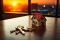 Keys on house doors represent new homes, real estate investments