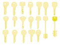 Keys icons set, . Closing and opening doors. Gold keys signs and symbols collection.